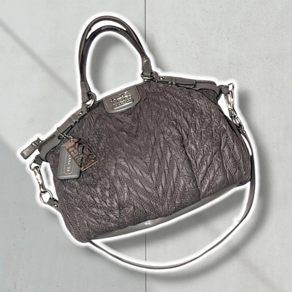 Coach Silver Gray Hobo Bag with Quilted Design